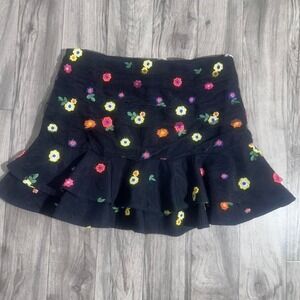 Women's TCEC Black Miniskirt with floral embroidery and ruffles-Sise M